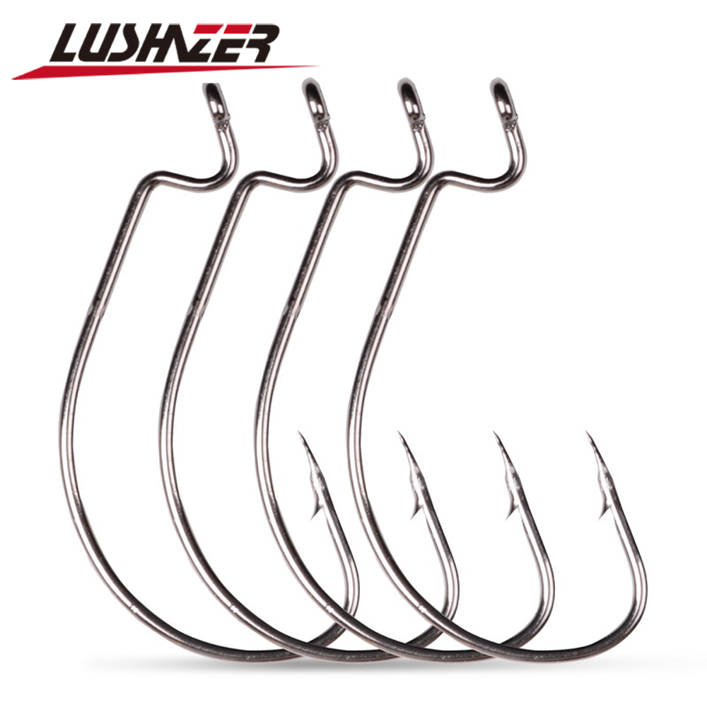 LUSHAZER 10pcs/lot Carbon Stee - огляд і ціна Fishing Hook Offset